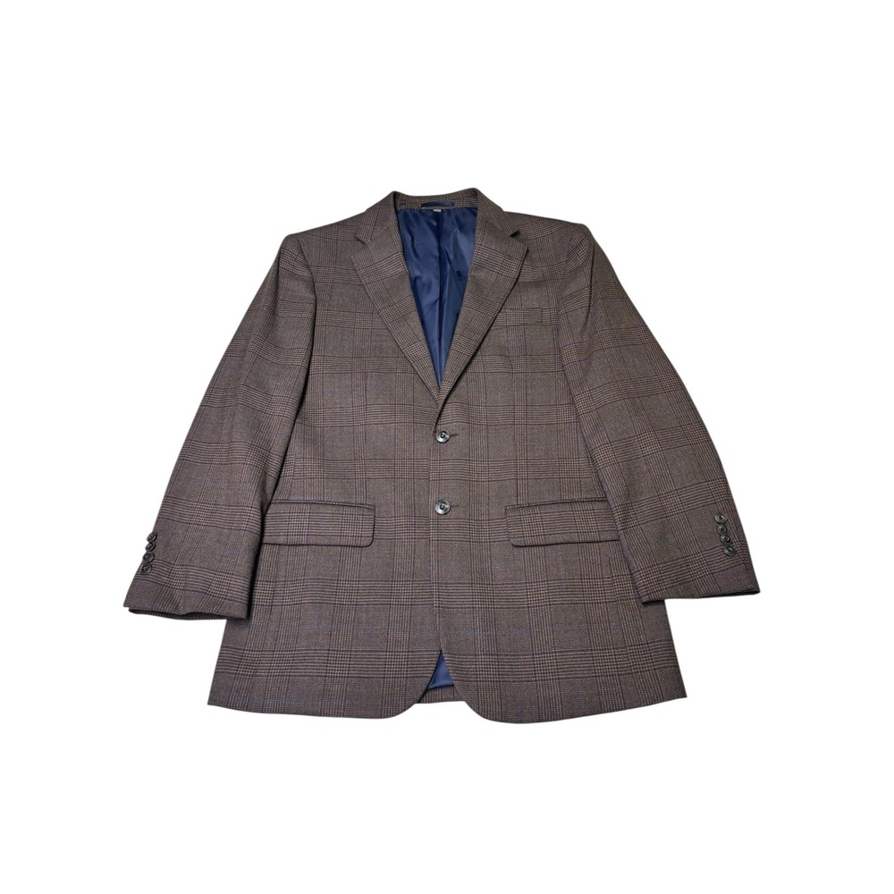 JOS A Bank 1905 Mens Brown Windownpane Blazer 38 R Plaid Wool Blend Tailored Fit